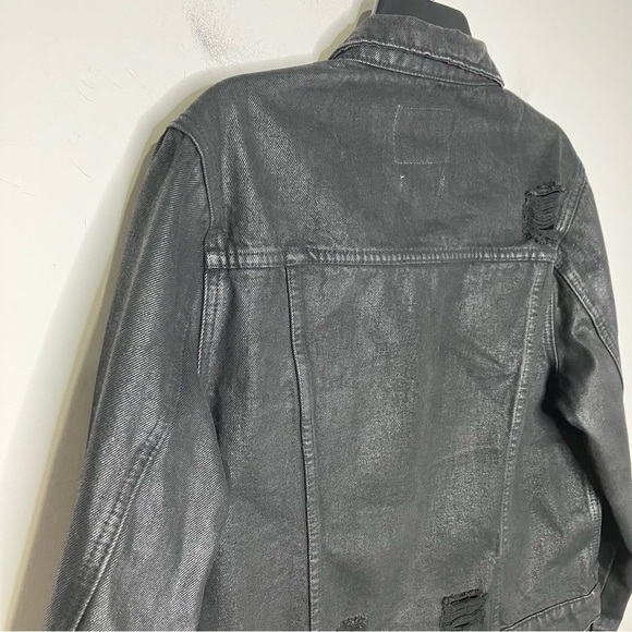 Vervet black coated distressed denim jacket classic crop fit size large - Picture 10 of 10